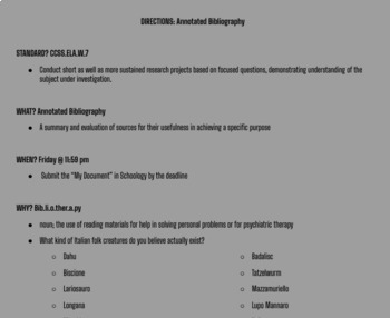 Preview of Directions: Annotated Bibliography  [CCSS.ELA.L.3] (EDITABLE)