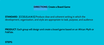 Preview of Directions: Create a Board game based on an African Story (EDITABLE)