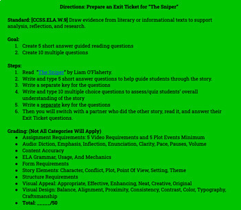 Preview of Directions: Create an Exit Ticket for "The Sniper" [CCSS.ELA.W.4] (EDITABLE)