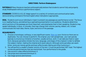 Preview of Directions: Perform Shakespeare [CCSS.ELA.SL.6] (EDITABLE)