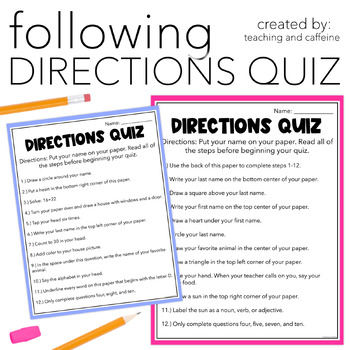Preview of Following Directions Activity - Silly Following Directions Quiz