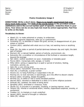 Preview of Directions: Writing with Poetry Vocabulary  [CCSS.ELA.L.3] (EDITABLE)