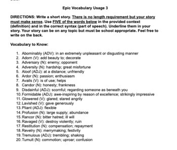 Preview of Directions: Writing with The Odyssey Vocabulary  [CCSS.ELA.L.3] (EDITABLE)