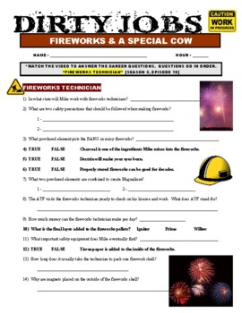 Preview of Dirty Jobs: Fireworks Technician (science career video sheet / STEM / chemistry)