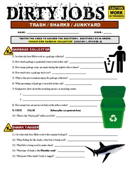 Preview of Dirty Jobs : Garbage Collector (science career video worksheet)
