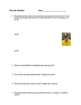 Preview of Dirty Jobs with Mike Rowe Worksheet