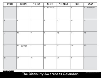 Disability Awareness Calendar 2020 - for Personal Use or PD | TpT