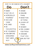 Disability Awareness T-Chart Do's and Don'ts