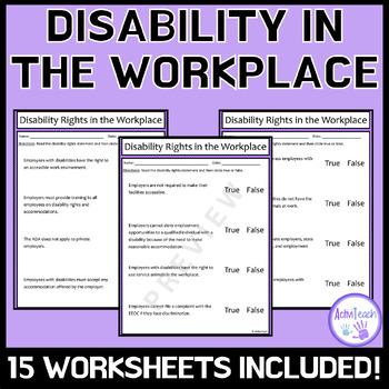 Preview of Disability Awareness in the Workplace Worksheets Packet for Special Education