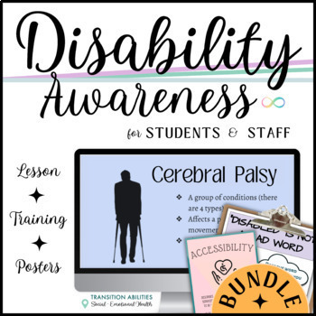 Preview of Disability & Neurodiversity Bundle | Teacher Training, Posters & Student Lesson