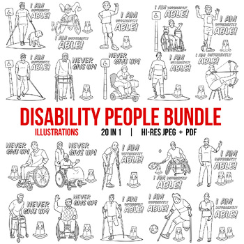 Preview of Disability People Coloring Page Bundle