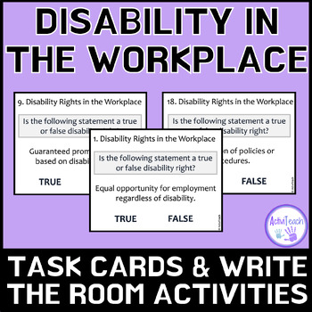 Preview of Disability in the Workplace Task Cards and Write the Room Activities Special Ed