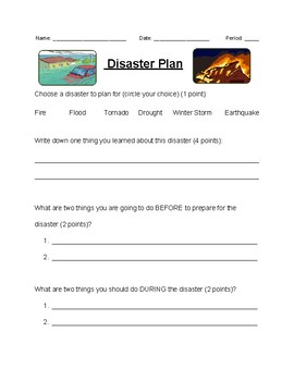 Disaster Plan Worksheet by La Cazuela | Teachers Pay Teachers