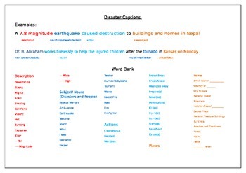 Preview of Disaster caption help sheet and word bank