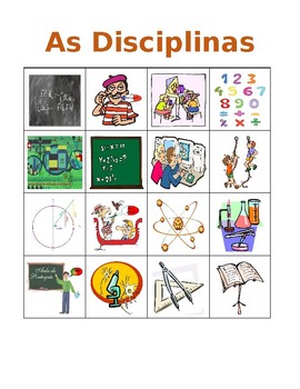 Preview of Disciplinas (School Subjects in Portuguese) Bingo