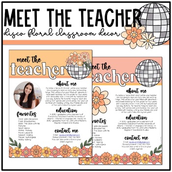 Preview of Disco Floral Classroom Decor: Meet the Teacher