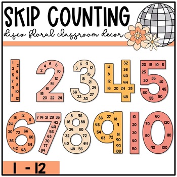 Preview of Disco Floral Classroom Decor: Skip Counting Posters | Multiples Display