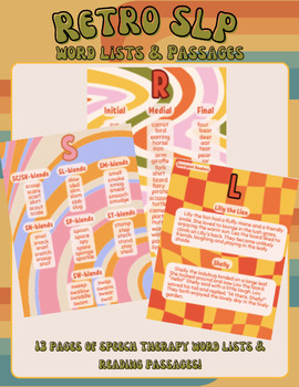 Preview of Disco Retro SLP Speech Therapy Word Lists & Reading Passages for R, S, & L