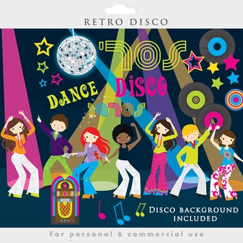 Preview of Disco clipart retro 1970s dancing vintage jukebox albums music dance stars