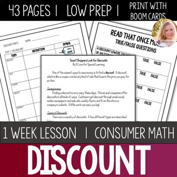 Preview of Discount Lesson Unit Consumer Math Life Skills Special Education