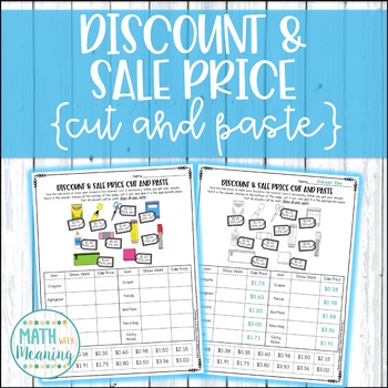 Preview of Discount and Sale Price Cut and Paste Worksheet