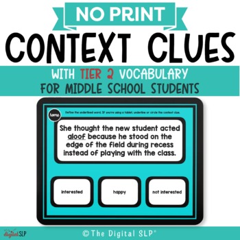 Preview of No Print Context Clues w/ Tier 2 Vocabulary for Middle School | Teletherapy