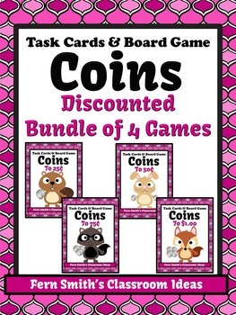 Preview of Money Task Cards and Board Game for Coins BUNDLE Recording Sheets Included