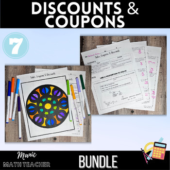 Preview of Discounts & Coupons Bundle - Lesson & Color By Number