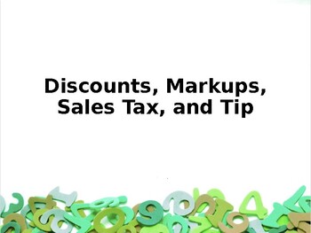 Preview of Discounts, Markups, Sales Tax and Tip Powerpoint Lesson
