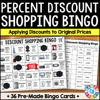 Preview of Percent of a Number Change Problems Discount Activity Bingo Game 6th 7th Grade