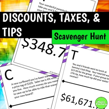 Preview of Discounts, Taxes, and Tips Scavenger Hunt