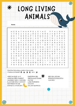 Preview of Discover Long-Living Creatures: Word Search Puzzle Worksheet Activity