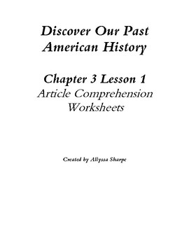 Preview of Discover Our Past: American History Ch3 Lesson 1 Article Comprehension Wks.