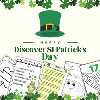 Preview of Discover St. Patrick's Day| coloring pages| word search| maze