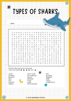 Preview of Discover Types of Sharks: Exciting Worksheet Activity & Word Search Puzzle!