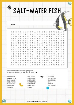 Preview of Discover Underwater Life: Saltwater Fish Word Search Puzzle Worksheet Activity