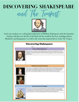 Preview of Discovering Shakespeare & The Tempest - Hyperdoc Independent Self-guided study