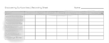 Preview of Discovering Surface Area Recording Sheet and Lesson Plan