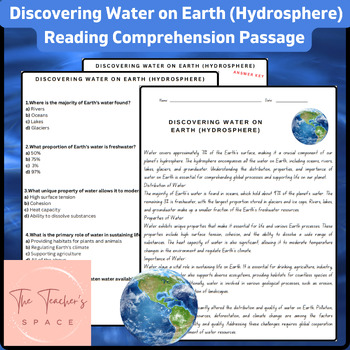 Preview of Discovering Water on Earth (Hydrosphere) Reading Comprehension Passage