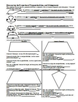 Preview of Discovering the Properties of Trapezoids, Kites, & Midsegments w/Key (Editable)