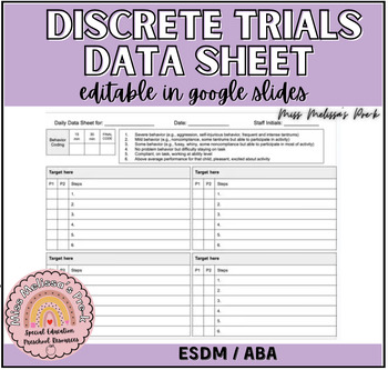 Preview of Discrete Trial Data Sheets (1:1, Denver Model, ABA)
