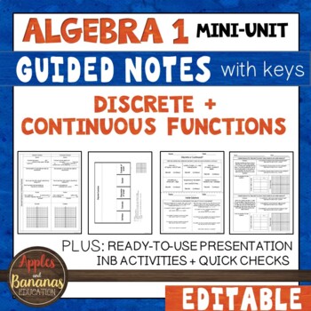 Preview of Discrete and Continuous Functions - Guided Notes, Presentation, +INB Activities