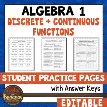 Preview of Discrete and Continuous Functions - Editable Student Practice Pages