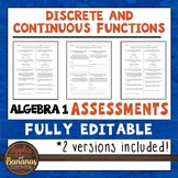 Discrete and Continuous Functions Tests - Algebra 1 Editab