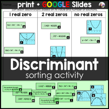 Preview of Discriminant Sorting Activity - print and digital