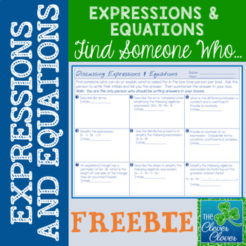 Preview of Expressions and Equations - Find Someone Who Activity