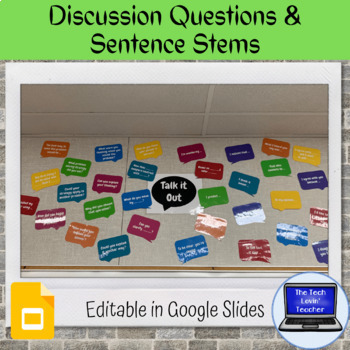 Preview of Discussion Questions & Sentence Stems-Bulletin Board (Editable in Google Slides)