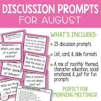 Preview of Discussion Questions for August {Editable} | Distance Learning