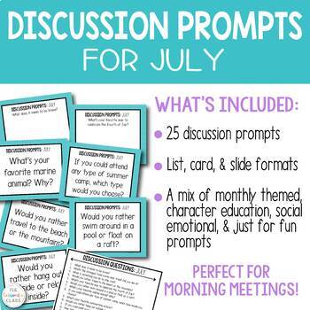 Preview of Discussion Questions for July | Editable | Print & Digital