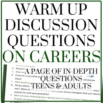 Preview of Discussion Questions on Careers - Warm Up - Life Skills - Jobs - Work - English